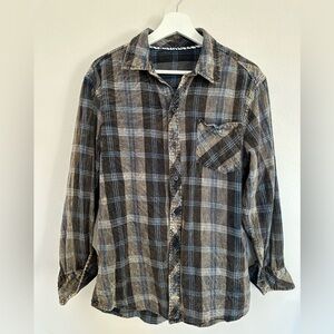 Urban Renewal Blue Acid Wash Vintage Flannel